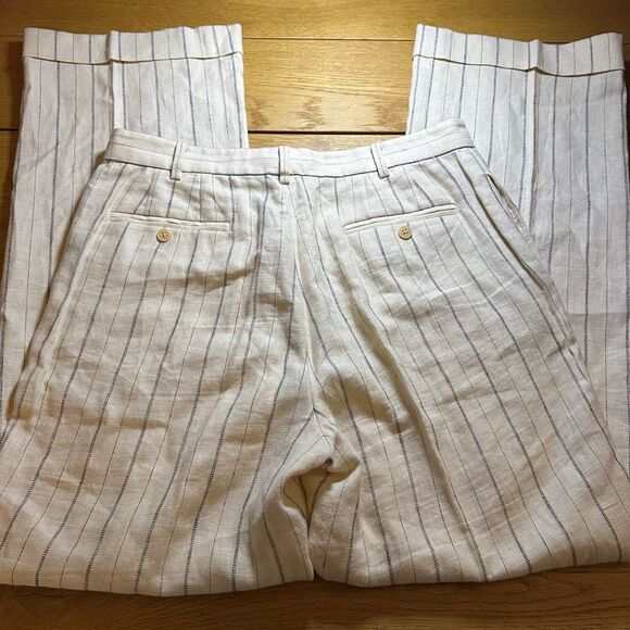 Ralph Lauren wide leg linen blend striped pants cream 10 - Picture 8 of 9